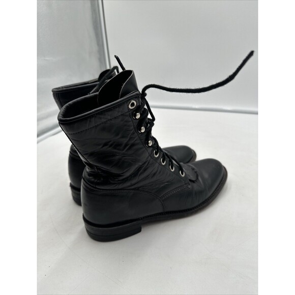 JUSTIN 506 Combat Boots Kiltie Roper Vintage Black Leather Lace Up Men\'s Sz 6.5B main image 9